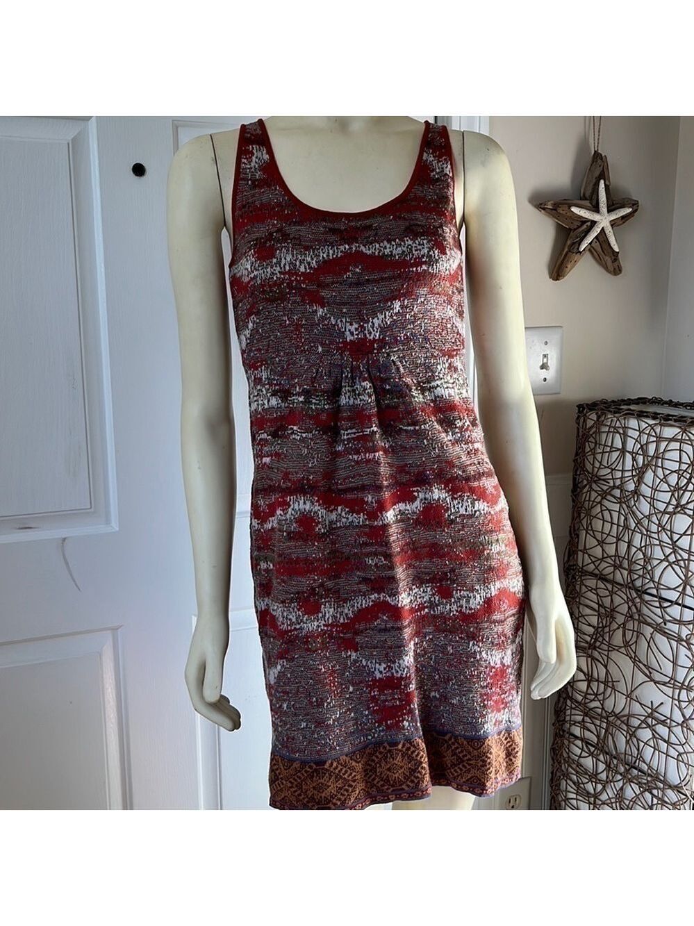 𝅺peruvian Conn. Pima Cotton Tank Sweater Dress Rust/Cream XS